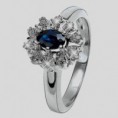 Ring Solitaire, witgoud met diamanten en blauwe saffier
